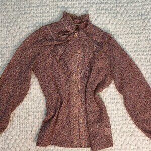 Vintage lightweight floral blouse, victorian style tie-neck button up